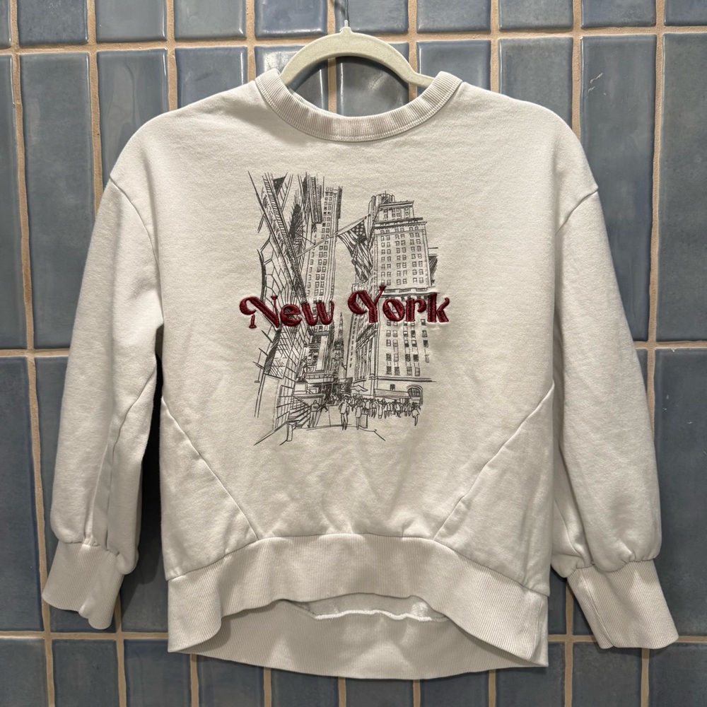 New York Embroidered Cream Sweater